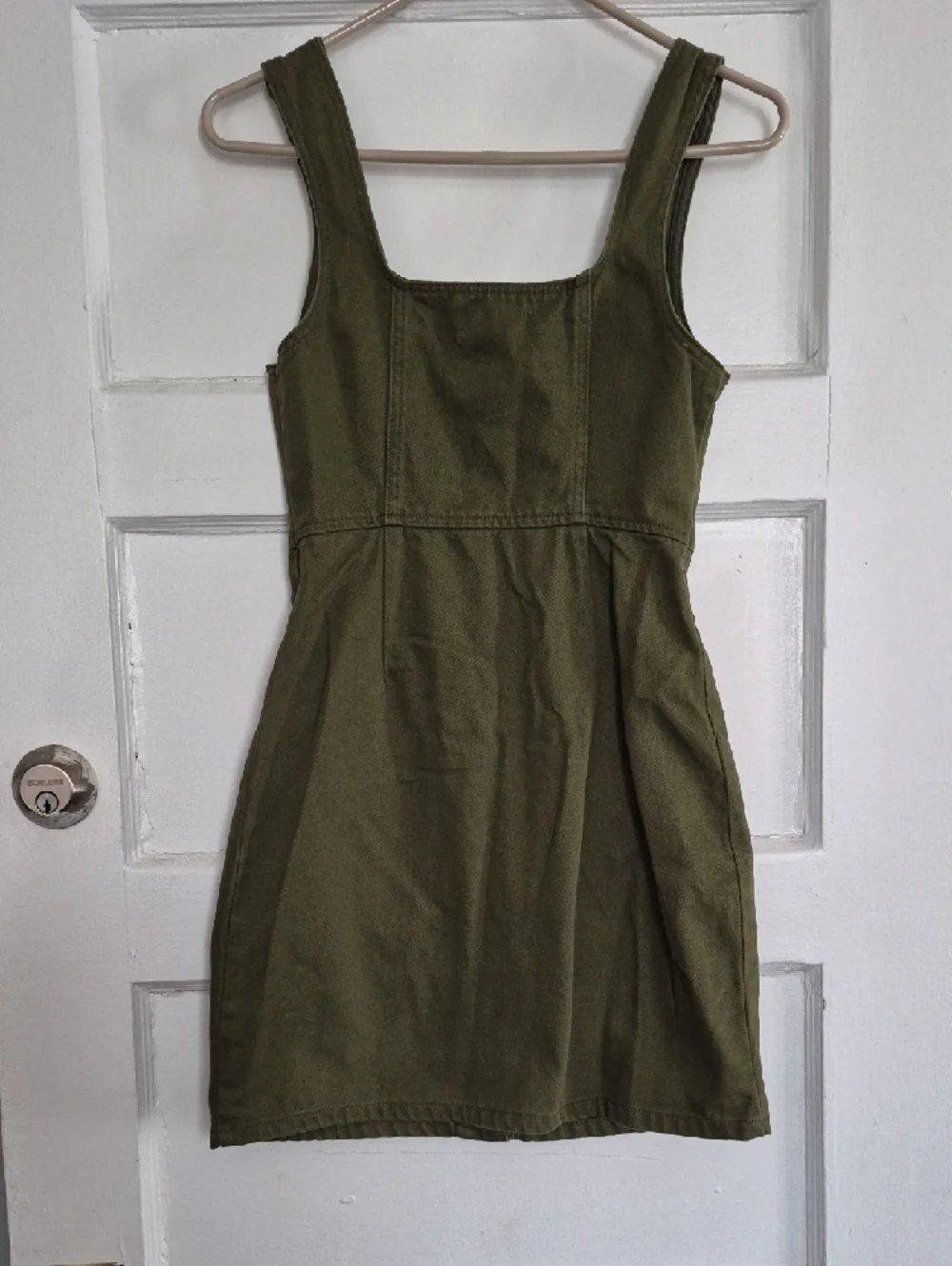 Urban Outfitters Olive Army Green Button-Front Denim Mini Dress 90s - Picture 8 of 11